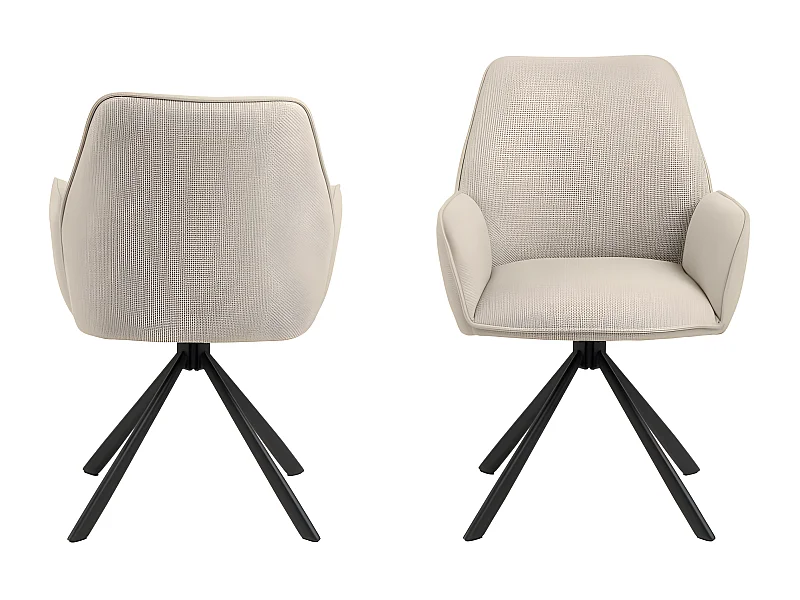 Barbacou - Lot de 2 fauteuils de table en tissu et métal - Beige