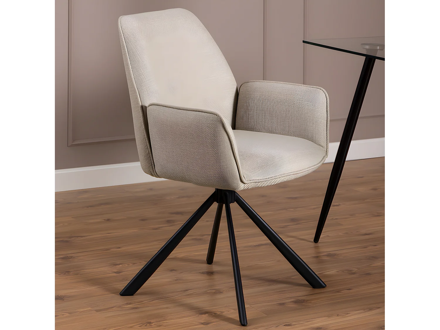 Barbacou - Lot de 2 fauteuils de table en tissu et métal - Beige