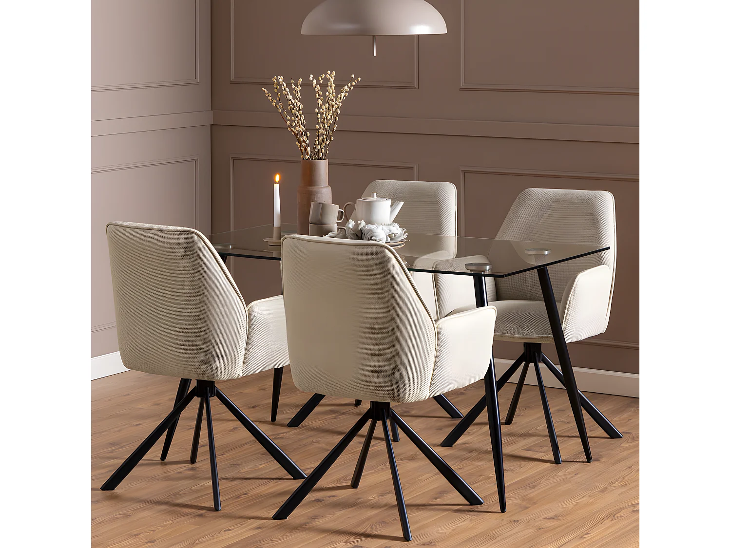 Barbacou - Lot de 2 fauteuils de table en tissu et métal - Beige