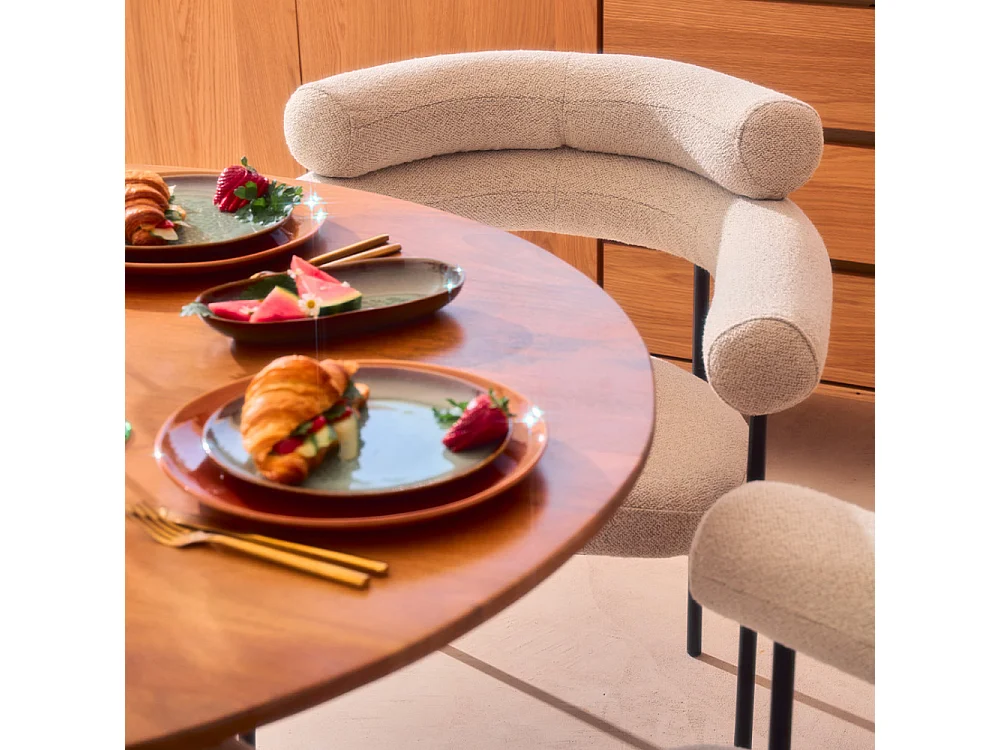 Nori - Lot de 2 fauteuils de table en tissu bouclette et métal - Écru