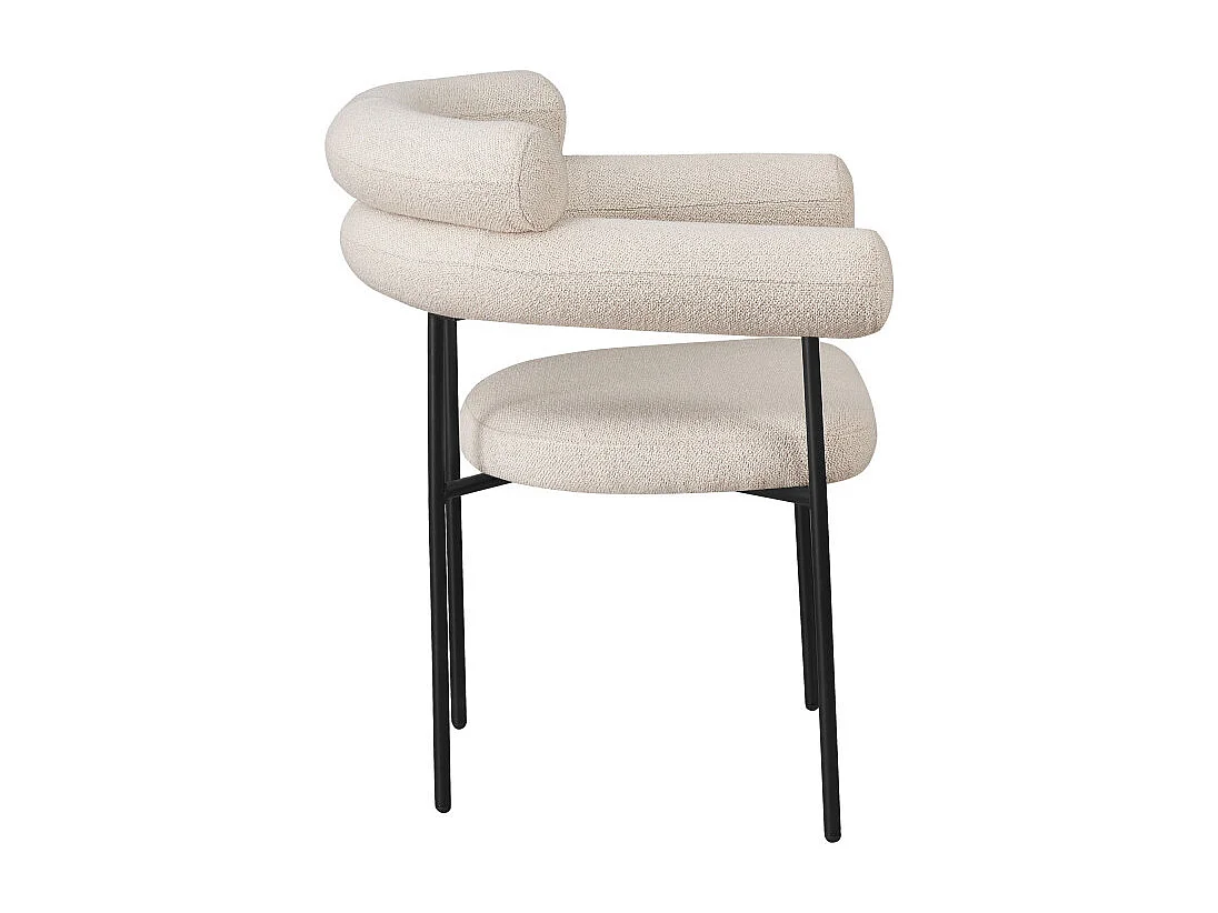 Nori - Lot de 2 fauteuils de table en tissu bouclette et métal - Écru