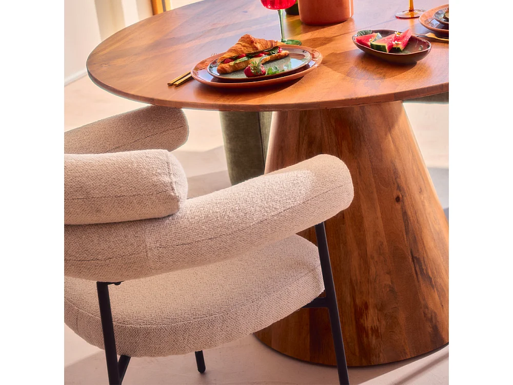 Nori - Lot de 2 fauteuils de table en tissu bouclette et métal - Écru