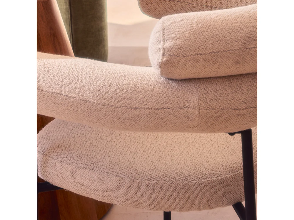 Nori - Lot de 2 fauteuils de table en tissu bouclette et métal - Écru