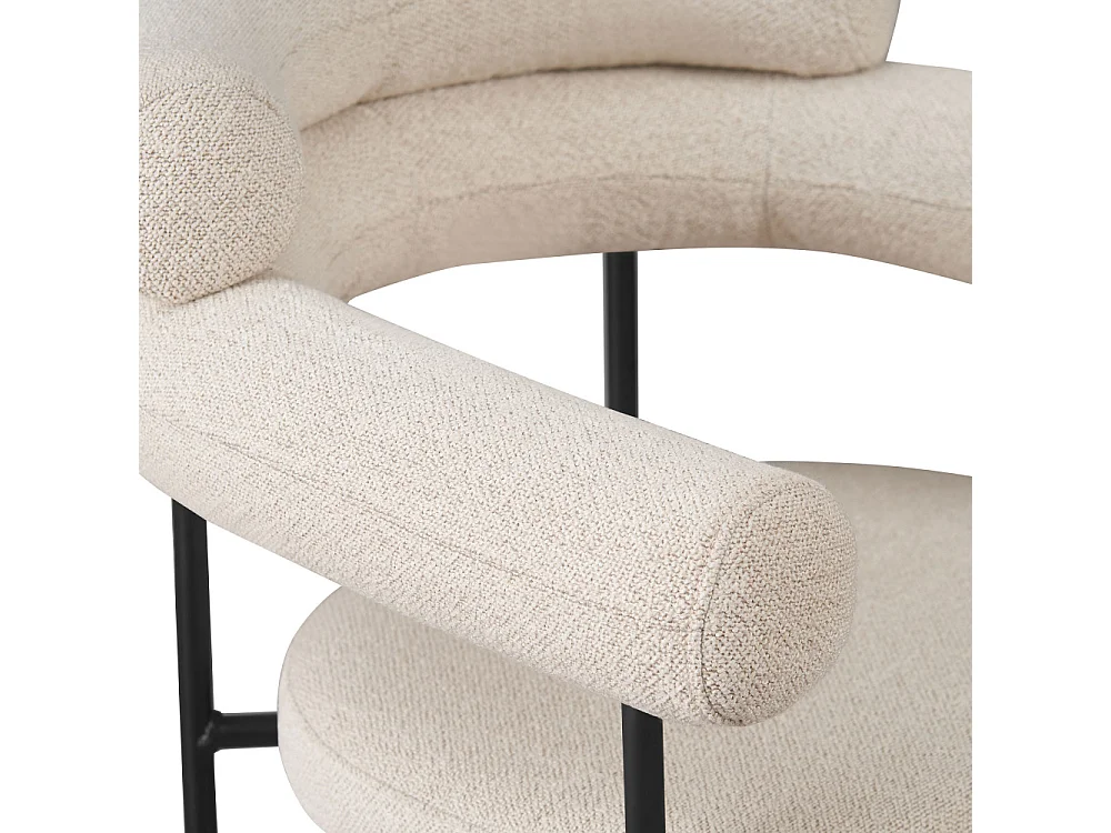 Nori - Lot de 2 fauteuils de table en tissu bouclette et métal - Écru