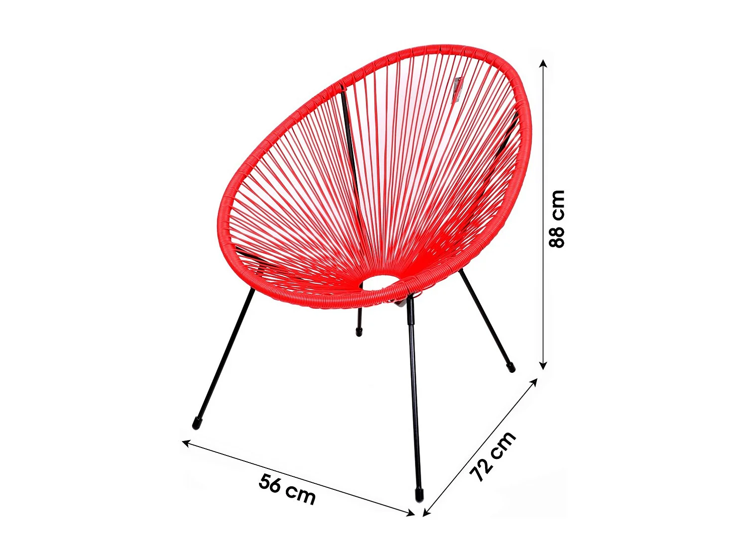 Fauteuil de jardin rond en résine coloris rouge 56x88x72 cm