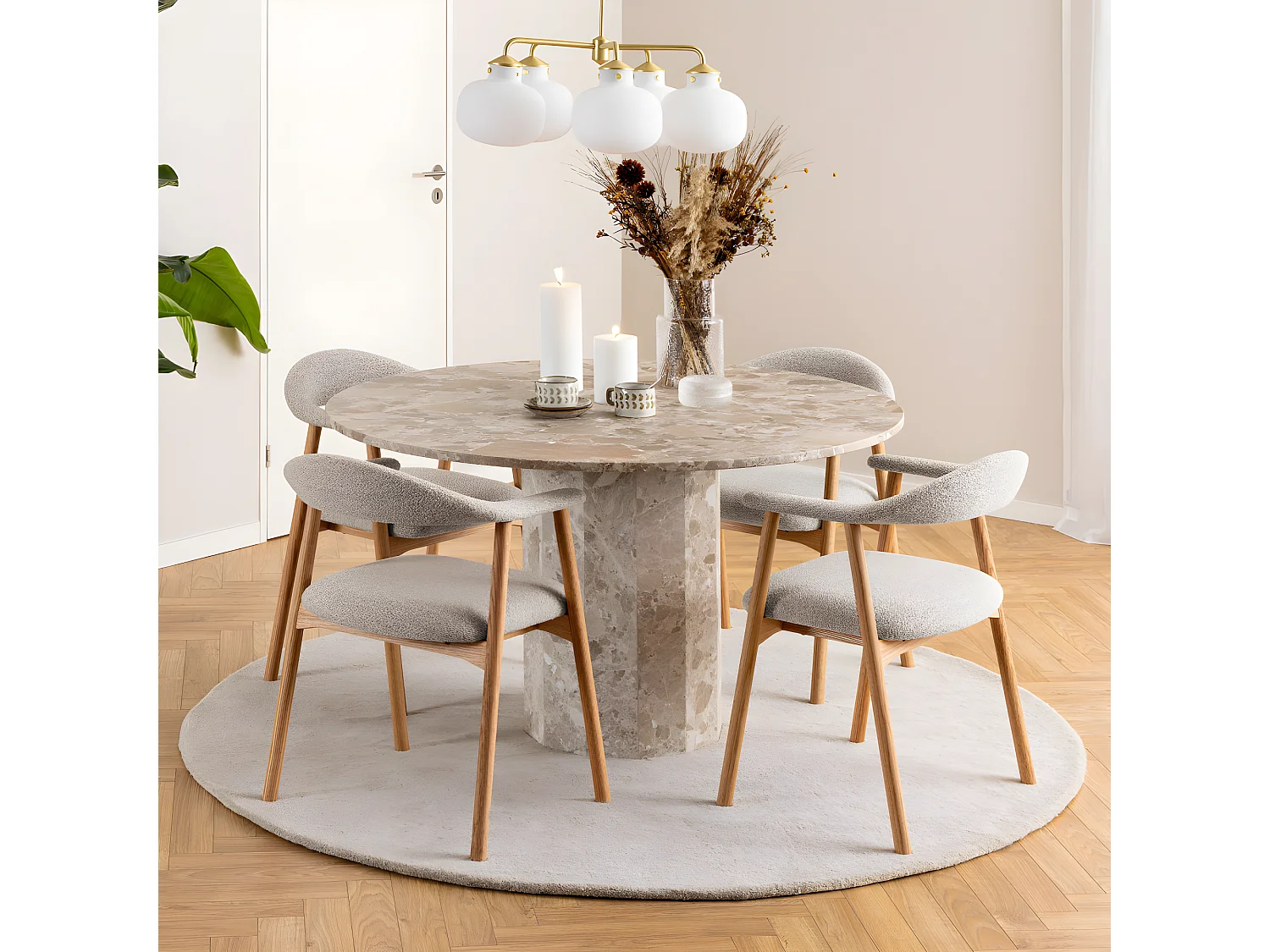 Anabate - Lot de 2 fauteuils de table en tissu et bois - Naturel chiné