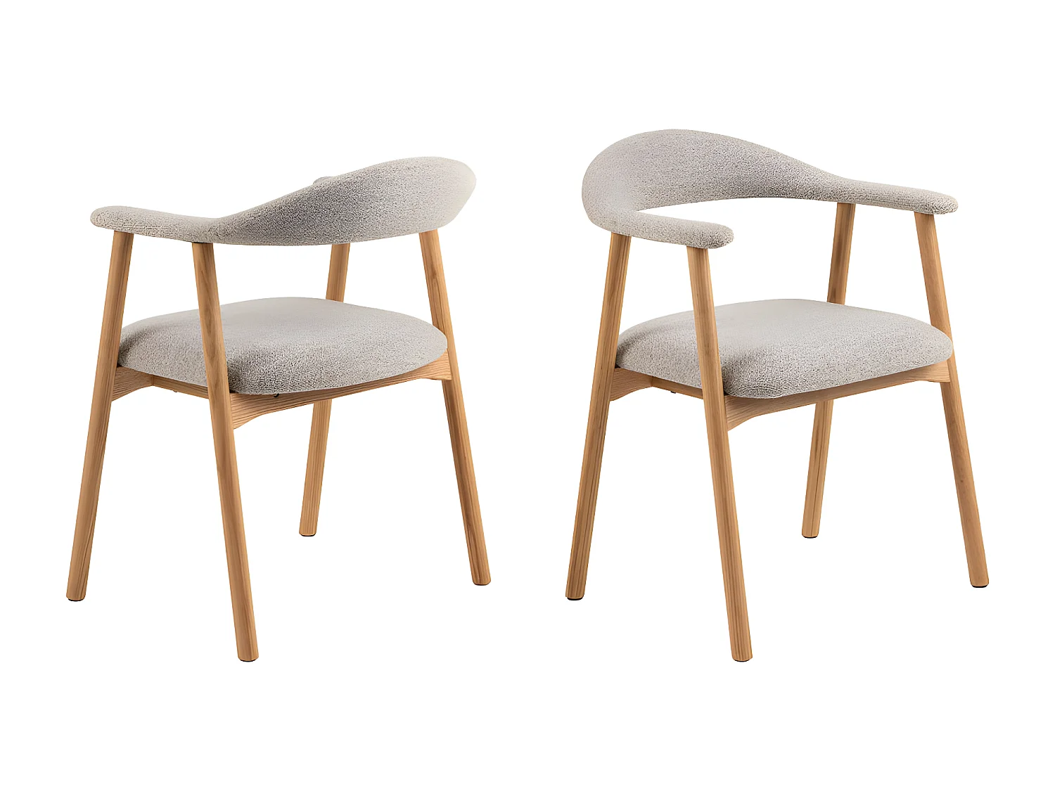 Anabate - Lot de 2 fauteuils de table en tissu et bois - Naturel chiné