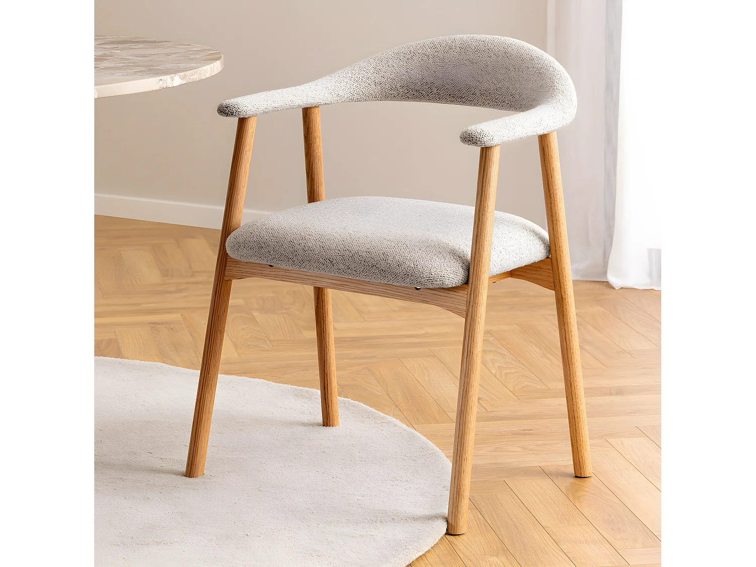 Anabate - Lot de 2 fauteuils de table en tissu et bois - Naturel chiné