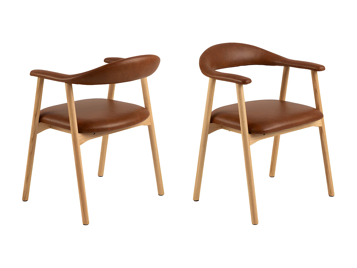 Anabate - Lot de 2 fauteuils de table en simili et bois - Marron