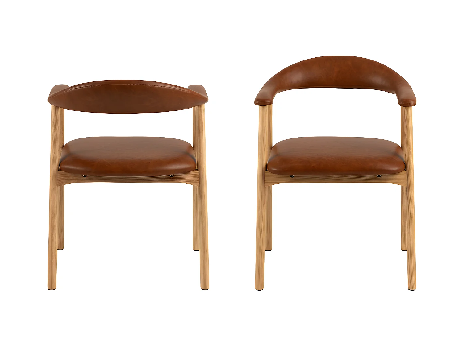 Anabate - Lot de 2 fauteuils de table en simili et bois - Marron