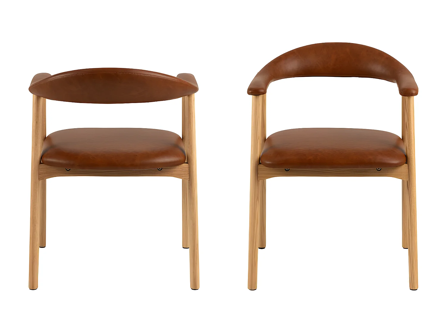 Anabate - Lot de 2 fauteuils de table en simili et bois - Marron