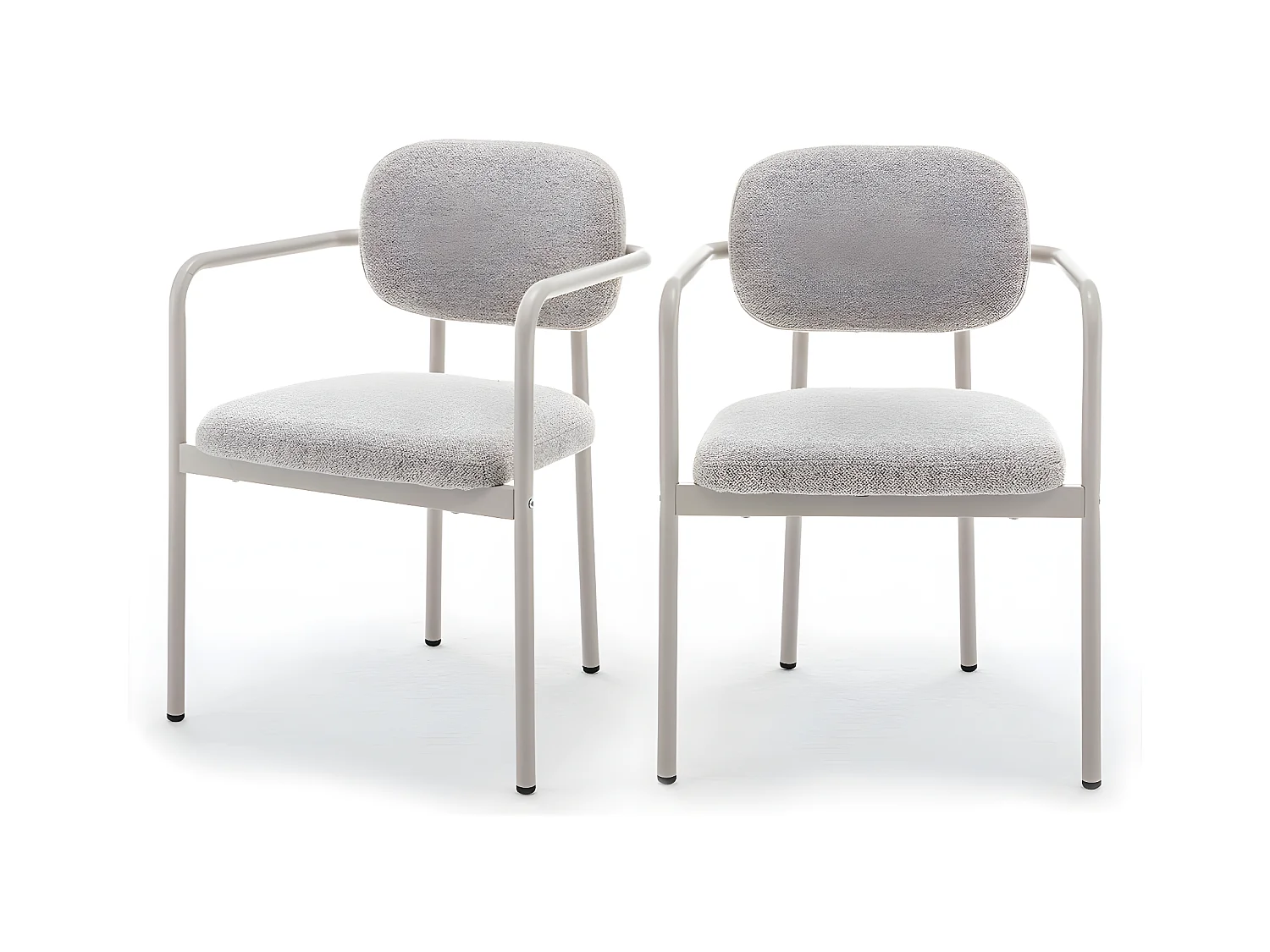 Stuart - Lot de 2 fauteuils de table en tissu bouclette pieds beiges - Beige