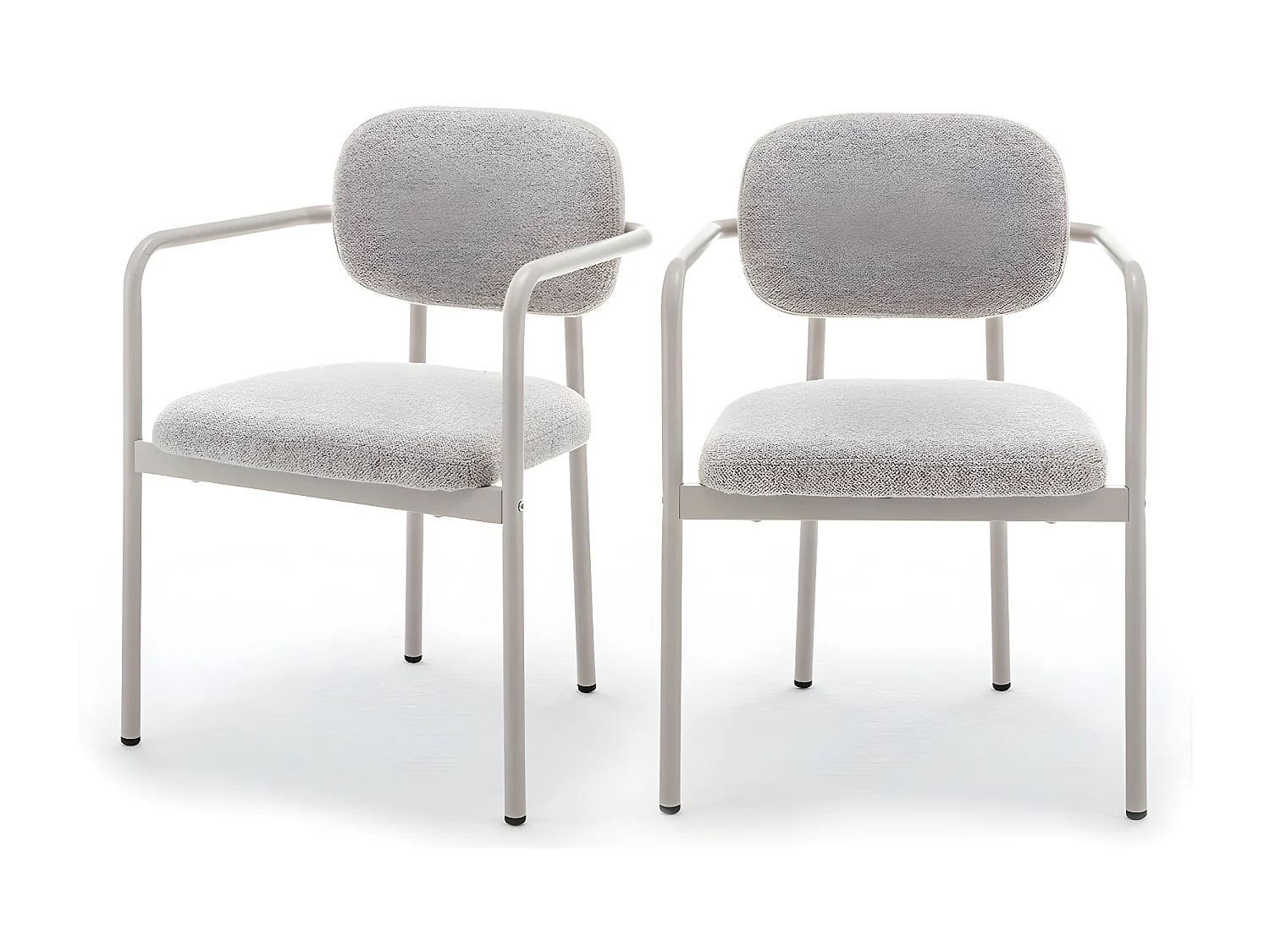 Stuart - Lot de 2 fauteuils de table en tissu bouclette pieds beiges - Beige