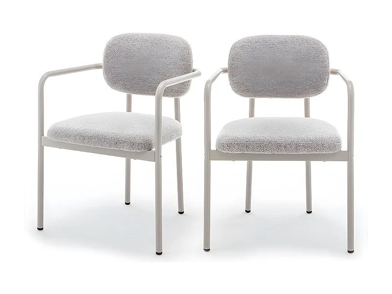 Stuart - Lot de 2 fauteuils de table en tissu bouclette pieds beiges - Beige