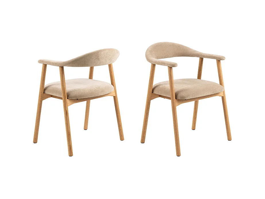 Anabate - Lot de 2 fauteuils de table en tissu et bois - Beige