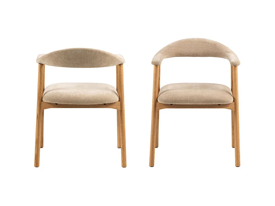 Anabate - Lot de 2 fauteuils de table en tissu et bois - Beige
