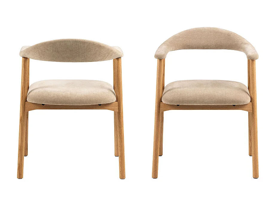 Anabate - Lot de 2 fauteuils de table en tissu et bois - Beige