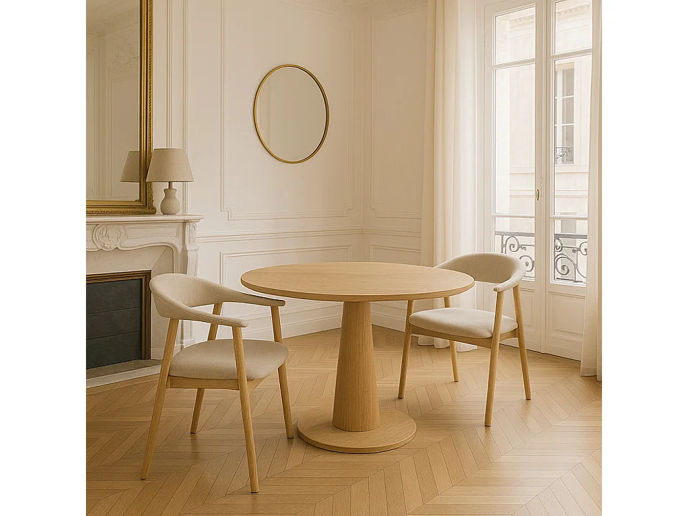 Anabate - Lot de 2 fauteuils de table en tissu et bois - Beige