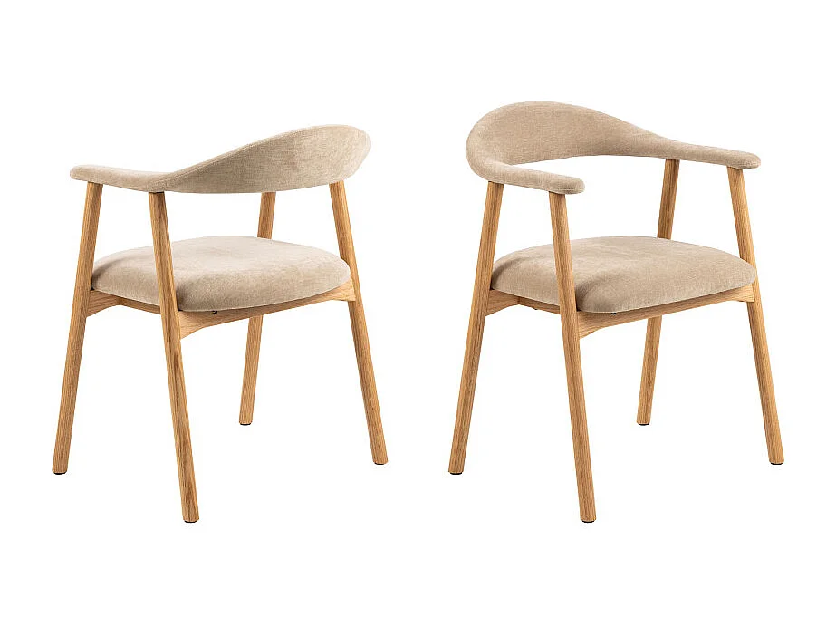 Anabate - Lot de 2 fauteuils de table en tissu et bois - Beige