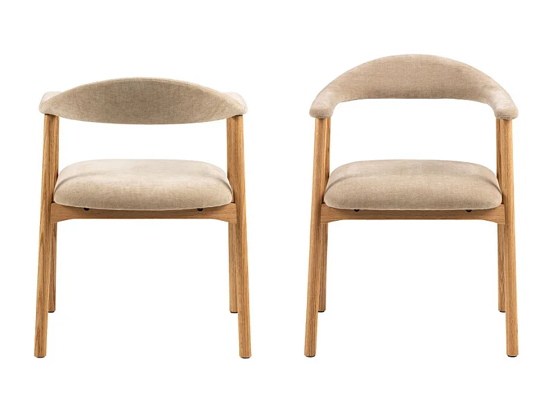 Anabate - Lot de 2 fauteuils de table en tissu et bois - Beige