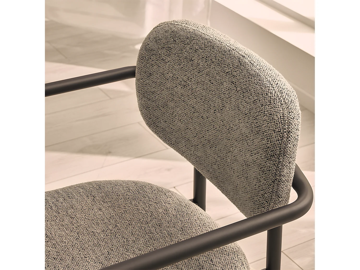 Stuart - Lot de 2 fauteuils de table en tissu bouclette et métal - Gris