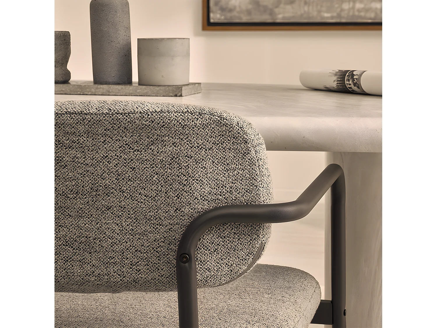 Stuart - Lot de 2 fauteuils de table en tissu bouclette et métal - Gris