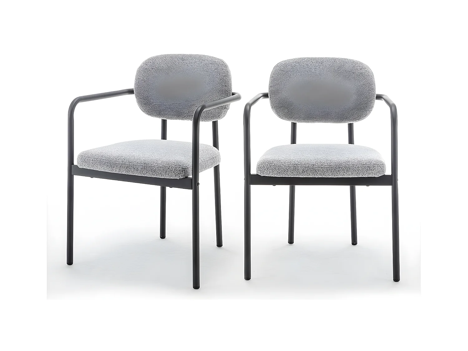 Stuart - Lot de 2 fauteuils de table en tissu bouclette et métal - Gris