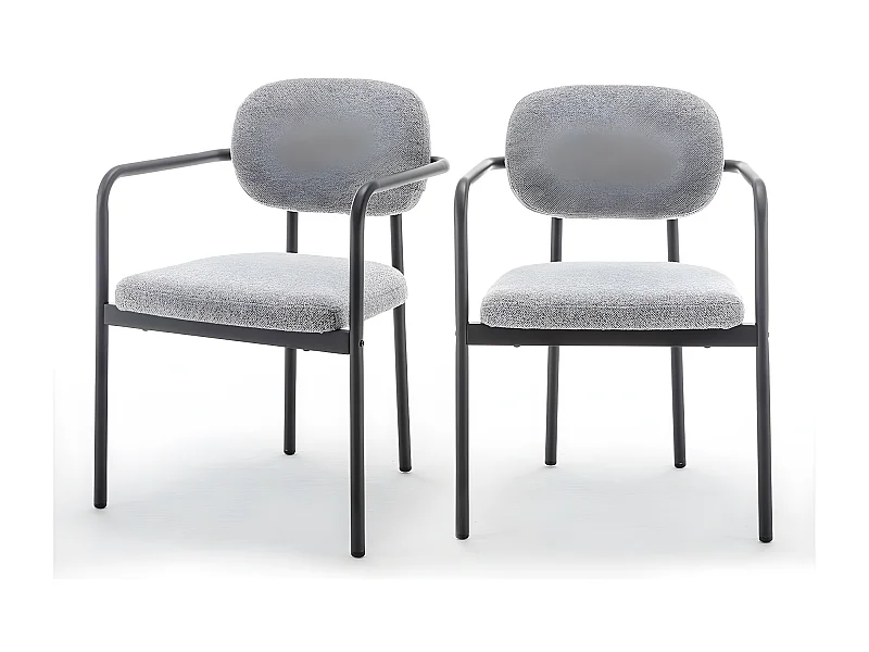 Stuart - Lot de 2 fauteuils de table en tissu bouclette et métal - Gris