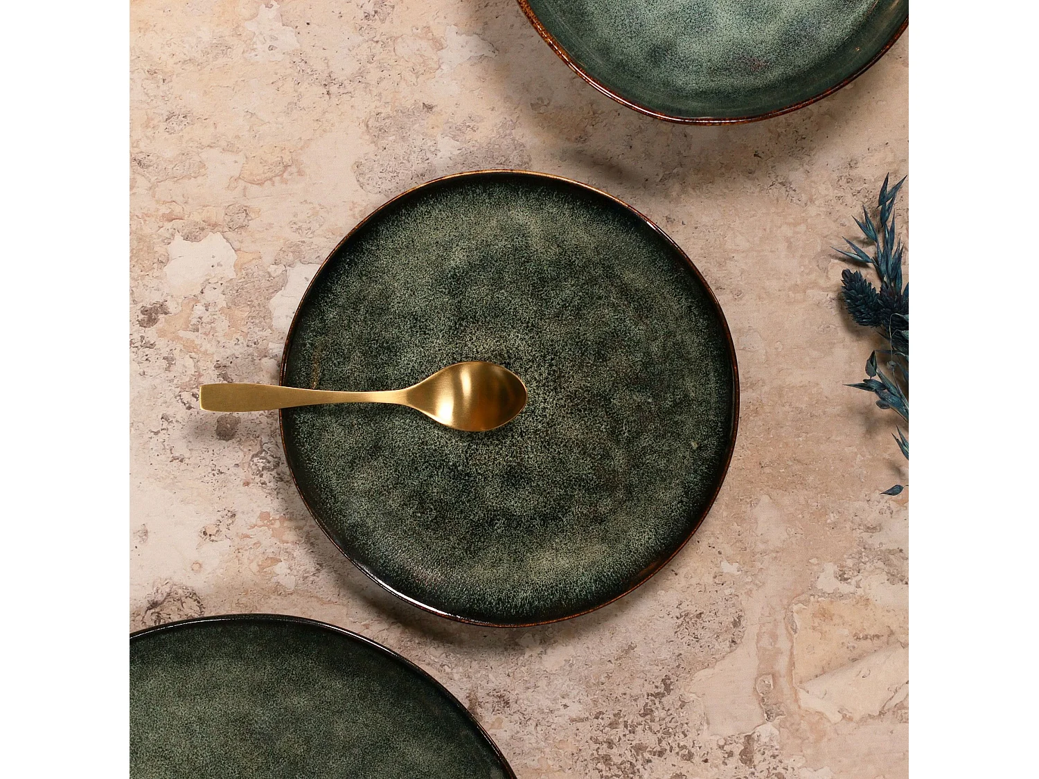 Ogo Living - Lot 6 Assiettes A Dessert Grenada 20.5cm En Gres Vert Fonce