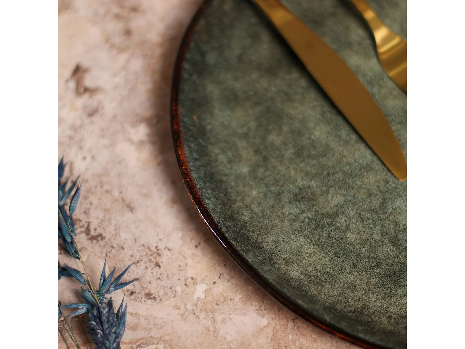 Ogo Living - Lot 6 Assiettes Plates Grenada 27.5cm En Gres Vert Fonce