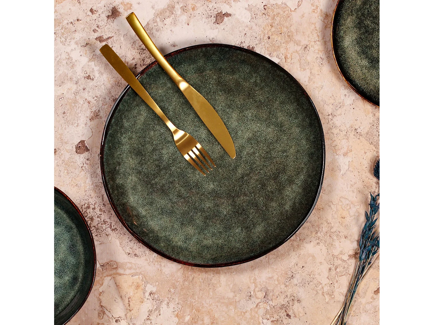 Ogo Living - Lot 6 Assiettes Plates Grenada 27.5cm En Gres Vert Fonce