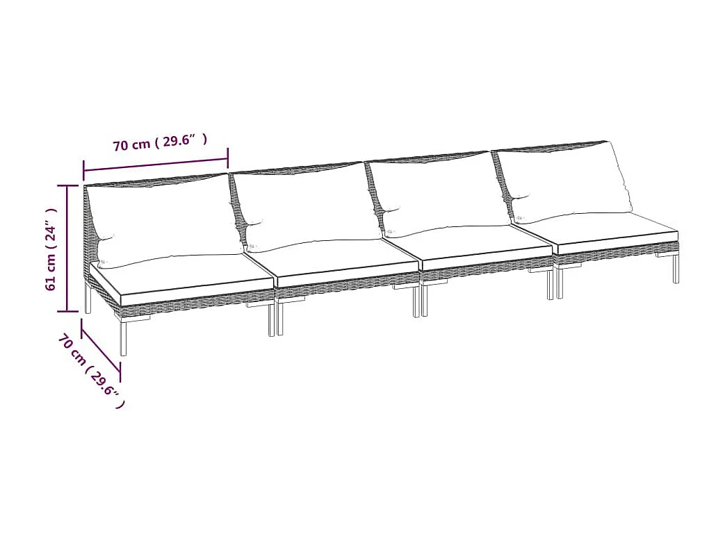 Salon de jardin 4 pcs avec coussins Résine tressée Gris foncé