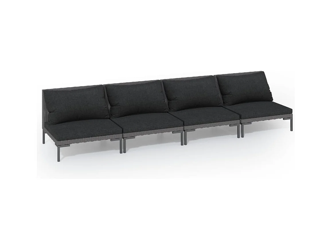 Salon de jardin 4 pcs avec coussins Résine tressée Gris foncé
