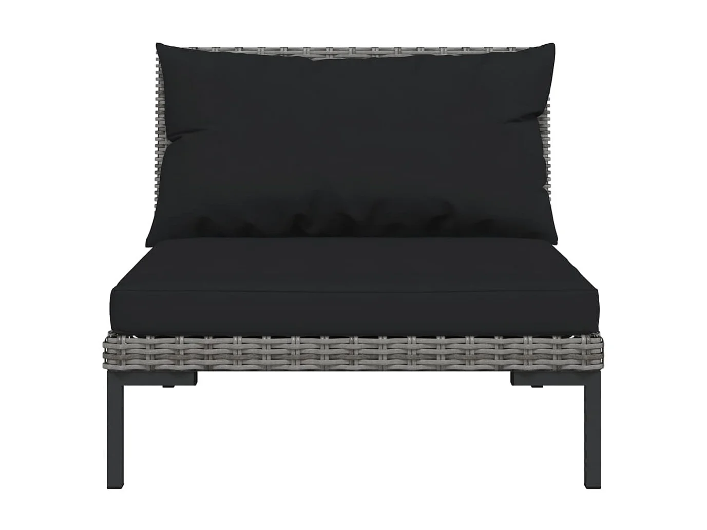 4 pcs conj. lounge jardim c/ almofadões vime PE cinza-escuro