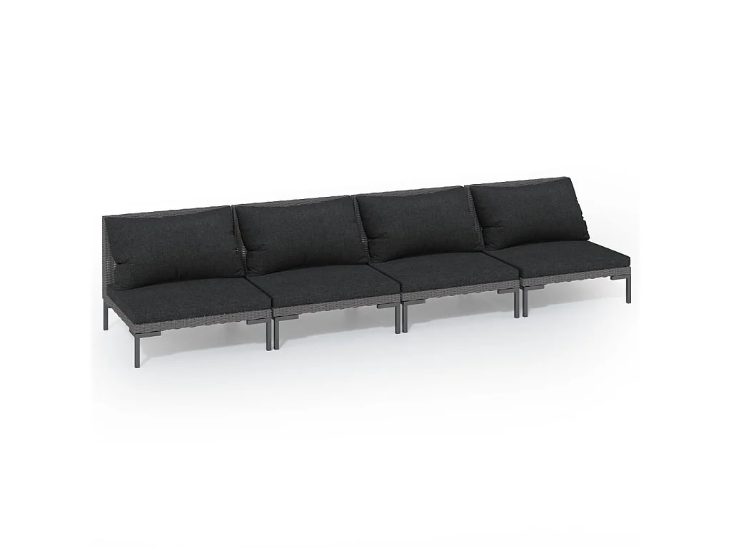 Salon de jardin 4 pcs avec coussins Résine tressée Gris foncé