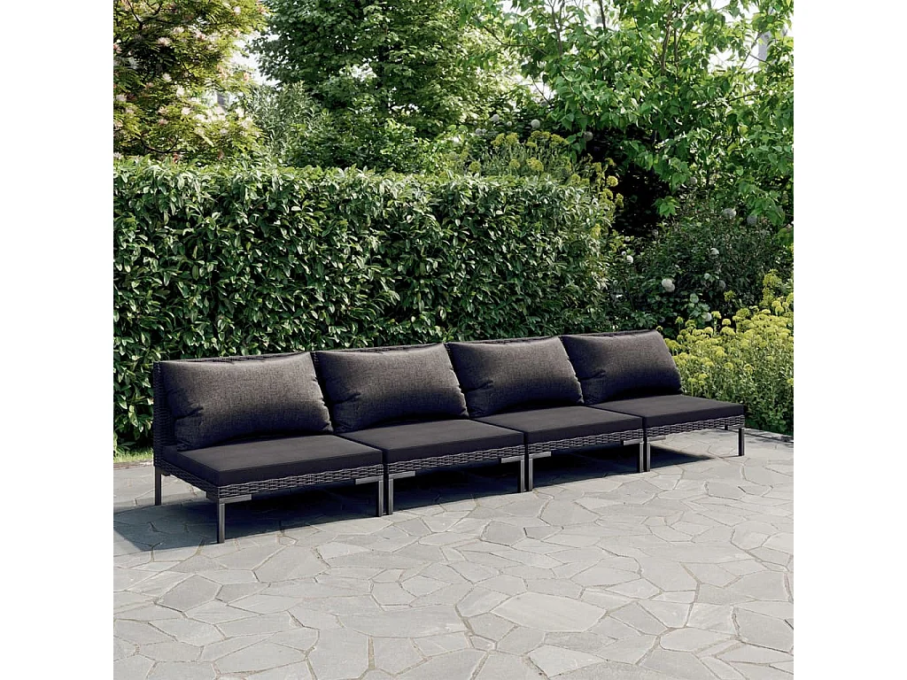 Salon de jardin 4 pcs avec coussins Résine tressée Gris foncé