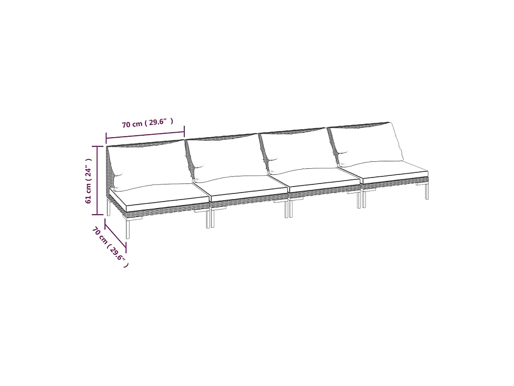 Salon de jardin 4 pcs avec coussins Résine tressée Gris foncé
