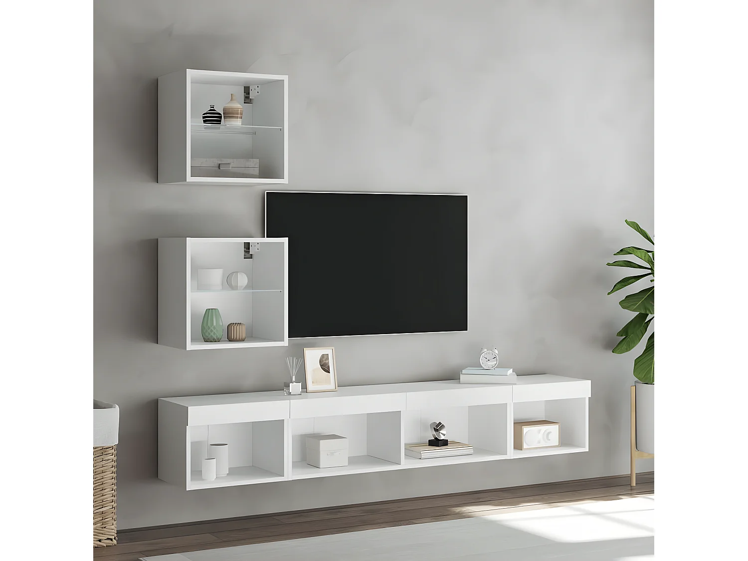 Ensemble de meuble TV avec LED 5 pcs blanc bois d'ingénierie WET7251