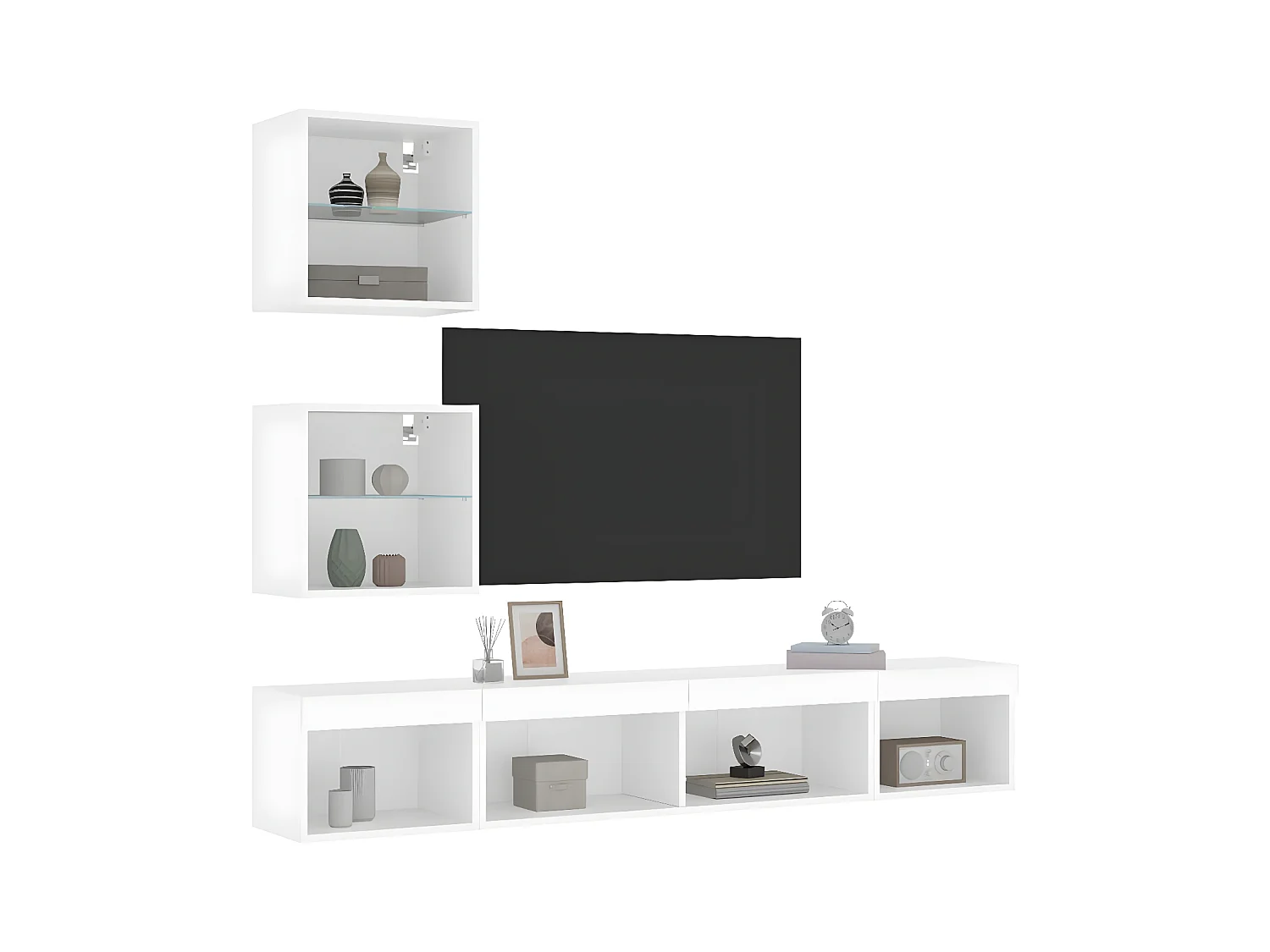 Ensemble de meuble TV avec LED 5 pcs blanc bois d'ingénierie WET7251
