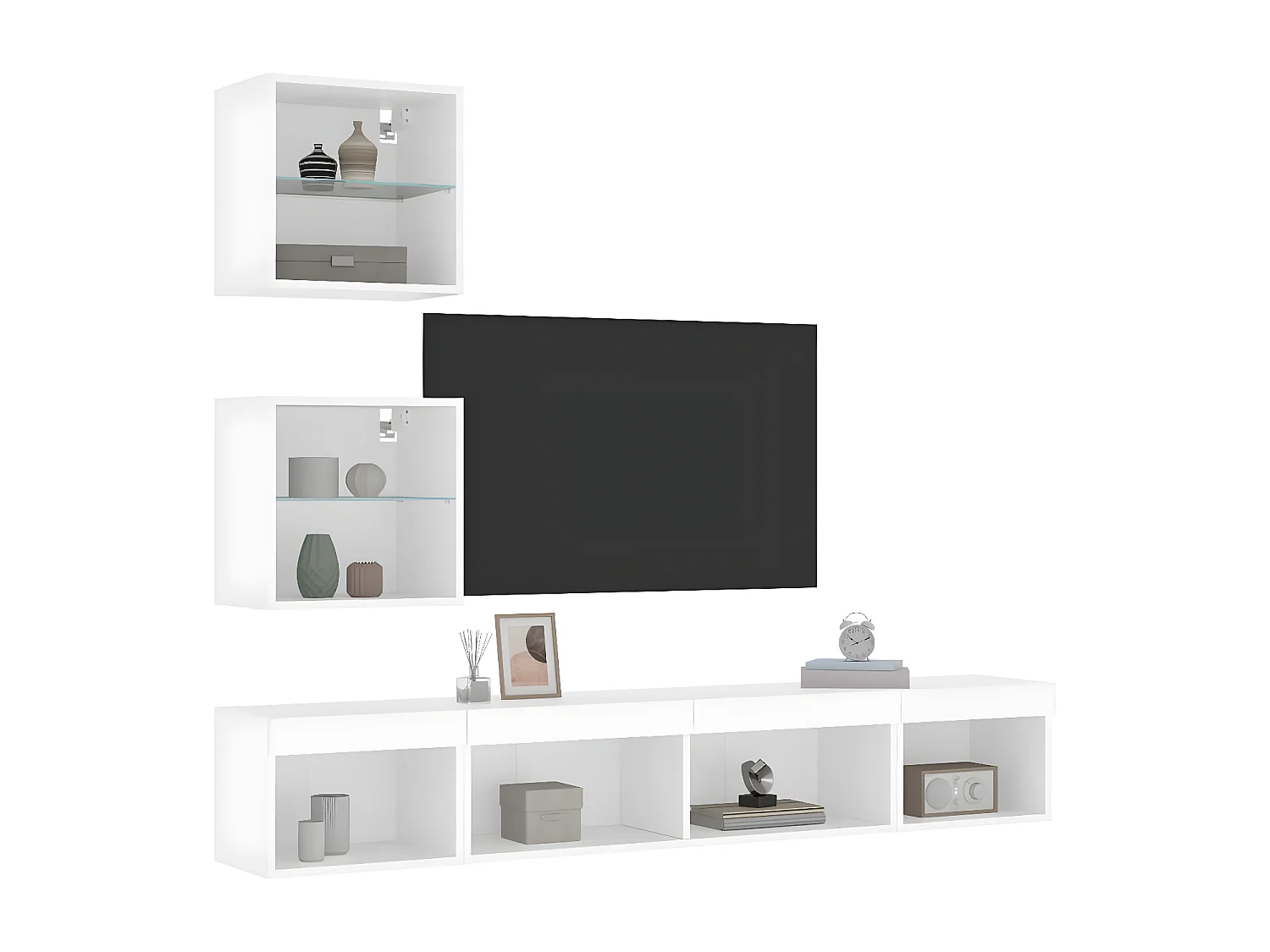 Ensemble de meuble TV avec LED 5 pcs blanc bois d'ingénierie WET7251