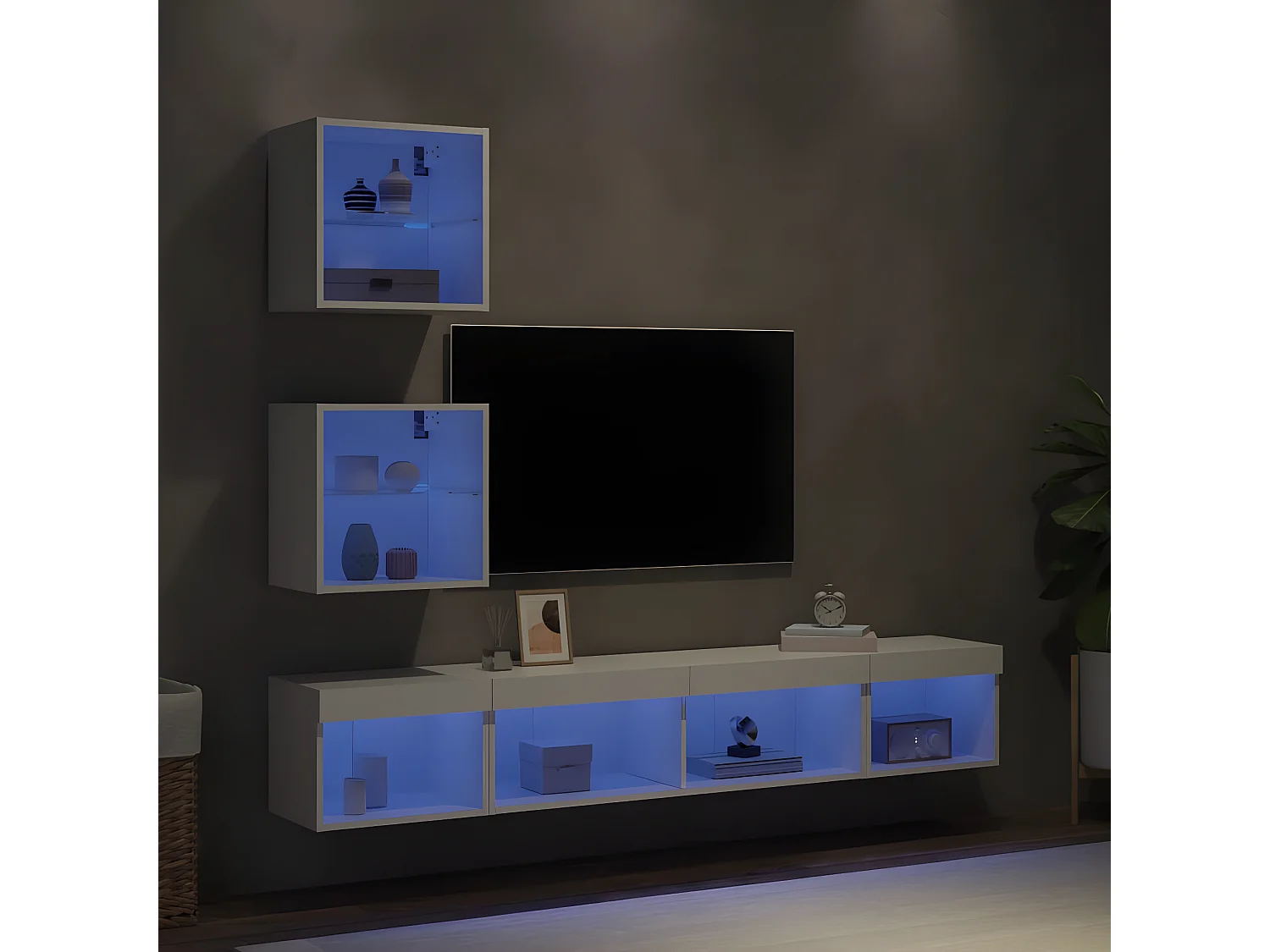 Ensemble de meuble TV avec LED 5 pcs blanc bois d'ingénierie WET7251
