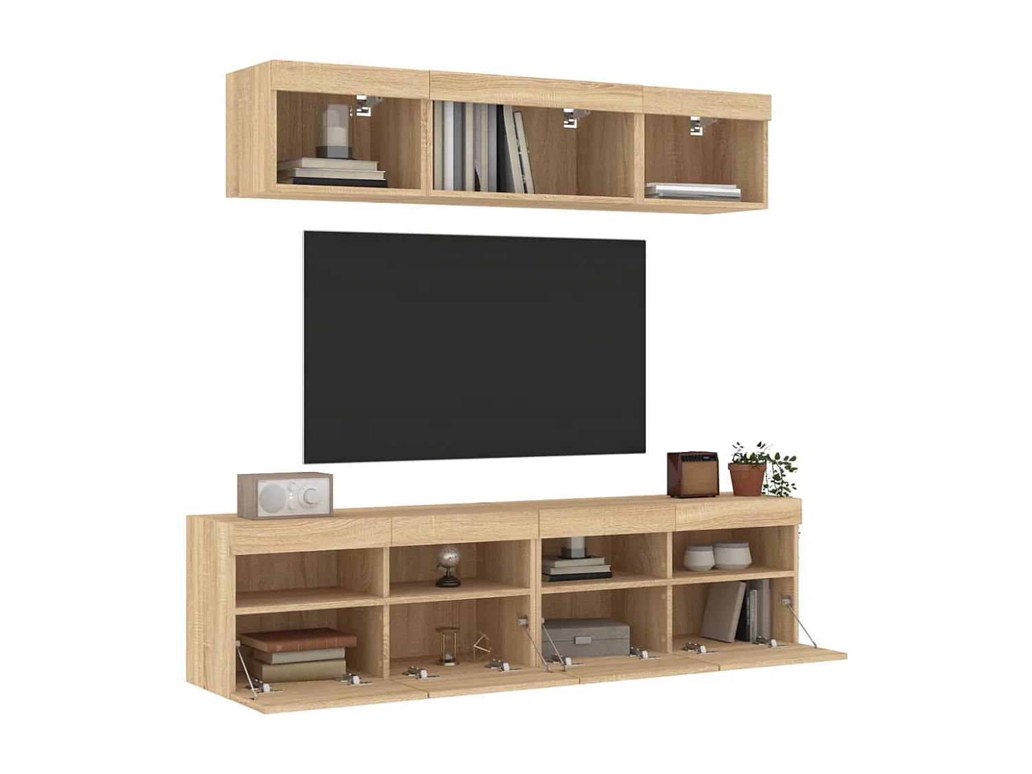 5-delige Tv-wandmeubelset met LED bewerkt hout sonoma eiken NL48972