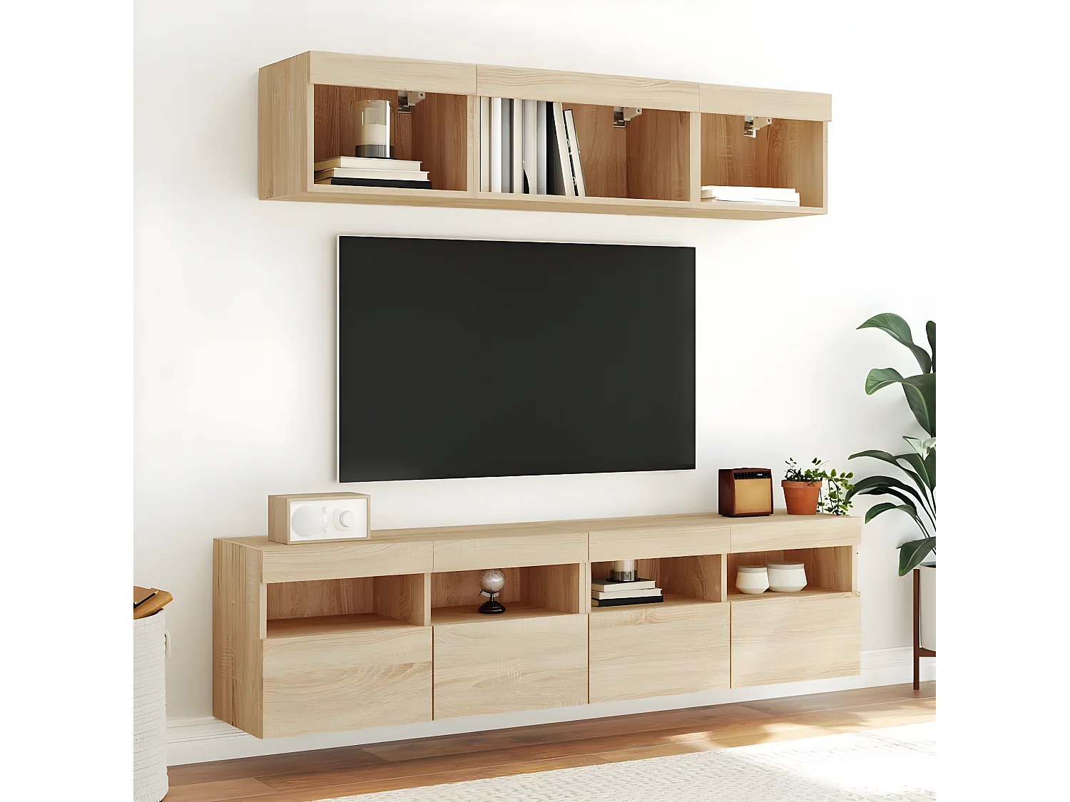 5-delige Tv-wandmeubelset met LED bewerkt hout sonoma eiken NL48972