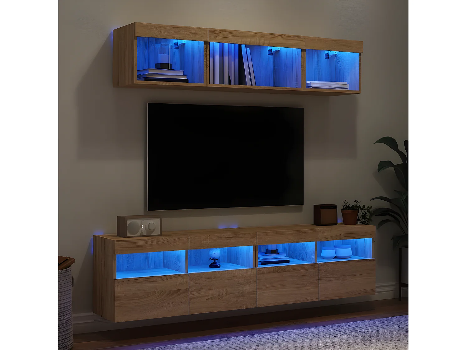 5-delige Tv-wandmeubelset met LED bewerkt hout sonoma eiken NL48972