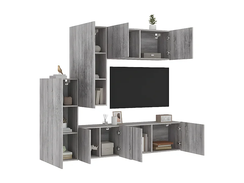 Muebles TV de pared 5 pzas madera de ingeniería gris Sonoma ES67009