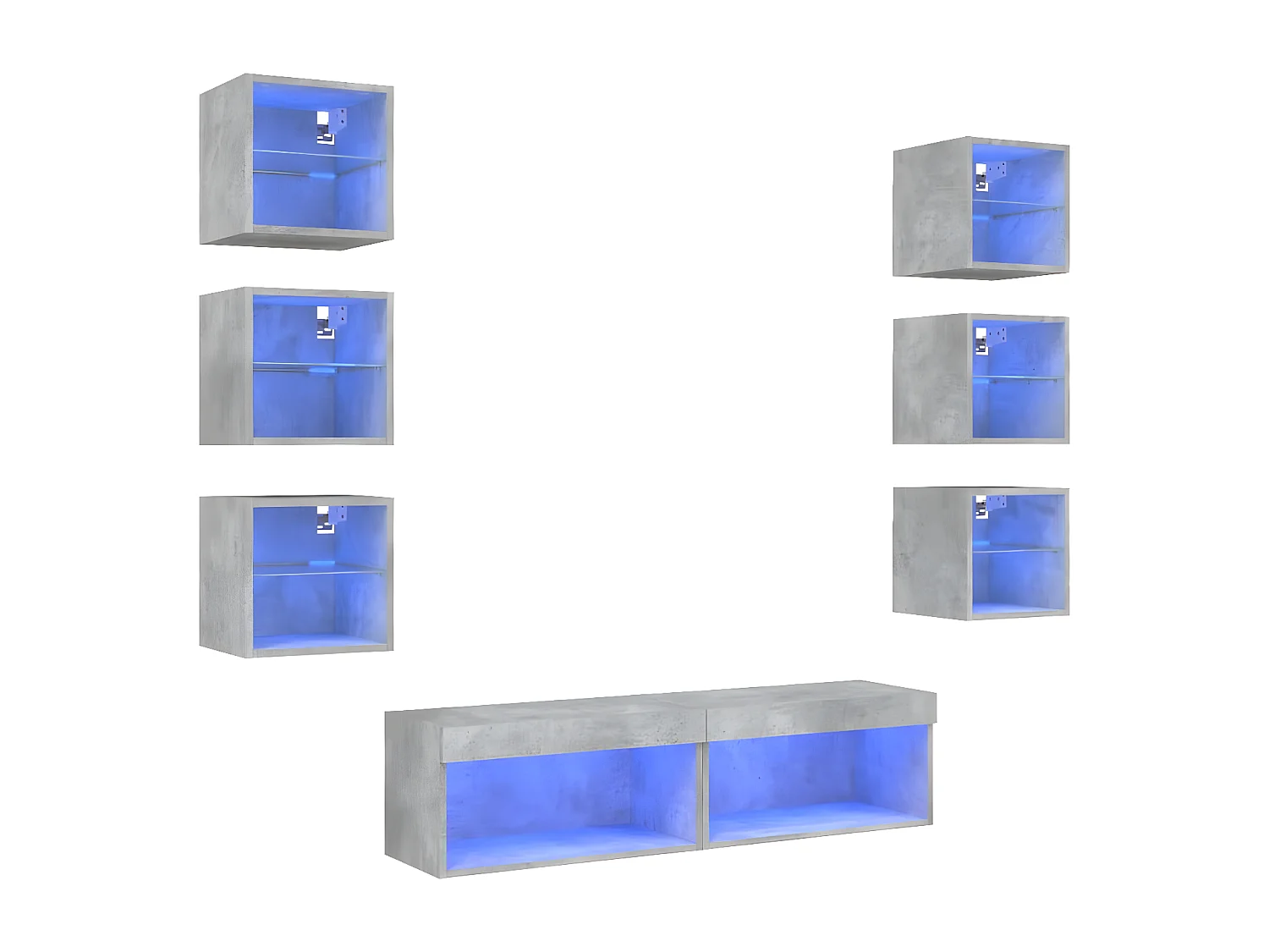 8 pcs móveis parede p/ TV c/ LEDs deriv. madeira cinza cimento PT531968