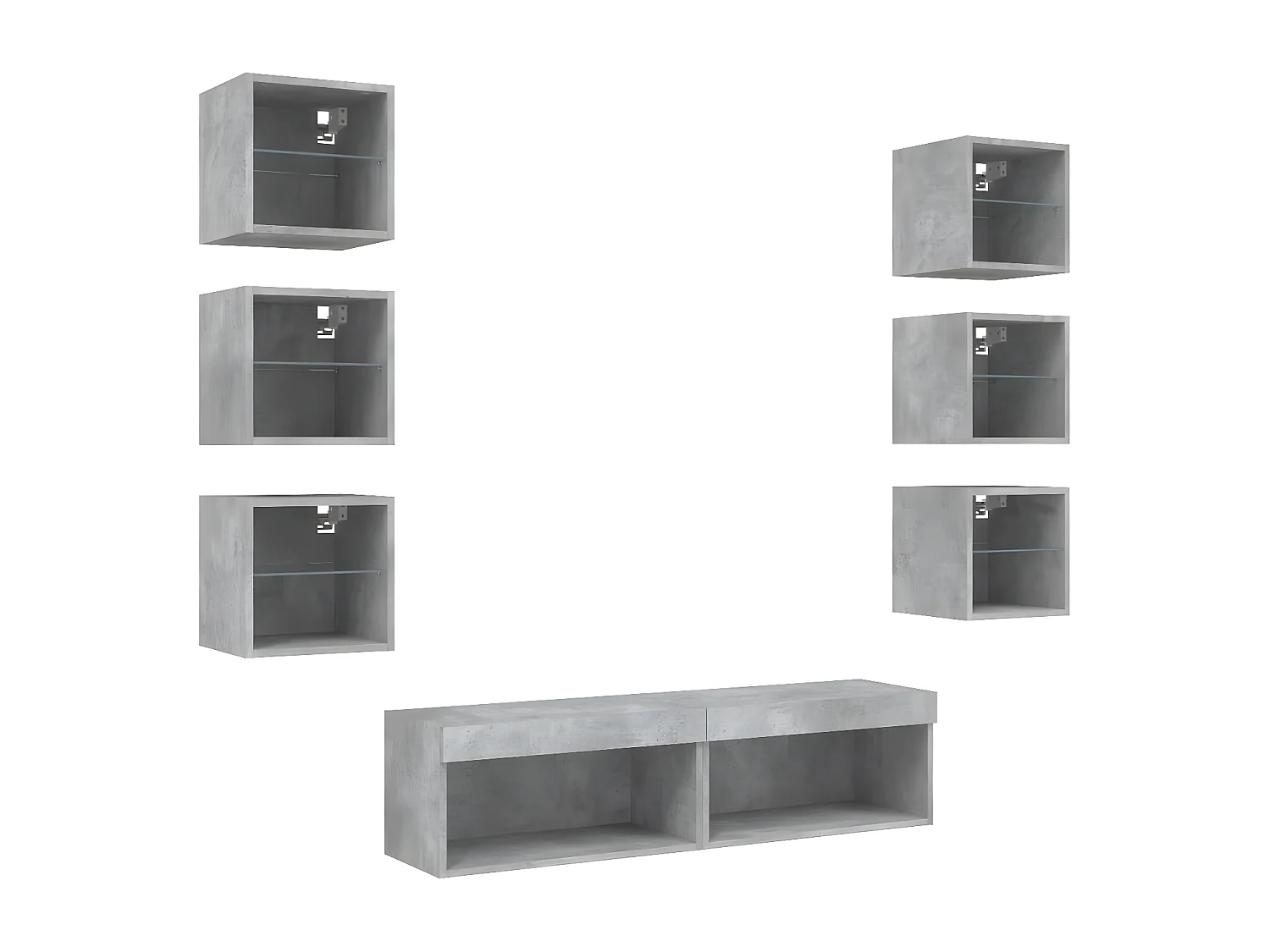 8 pcs móveis parede p/ TV c/ LEDs deriv. madeira cinza cimento PT531968