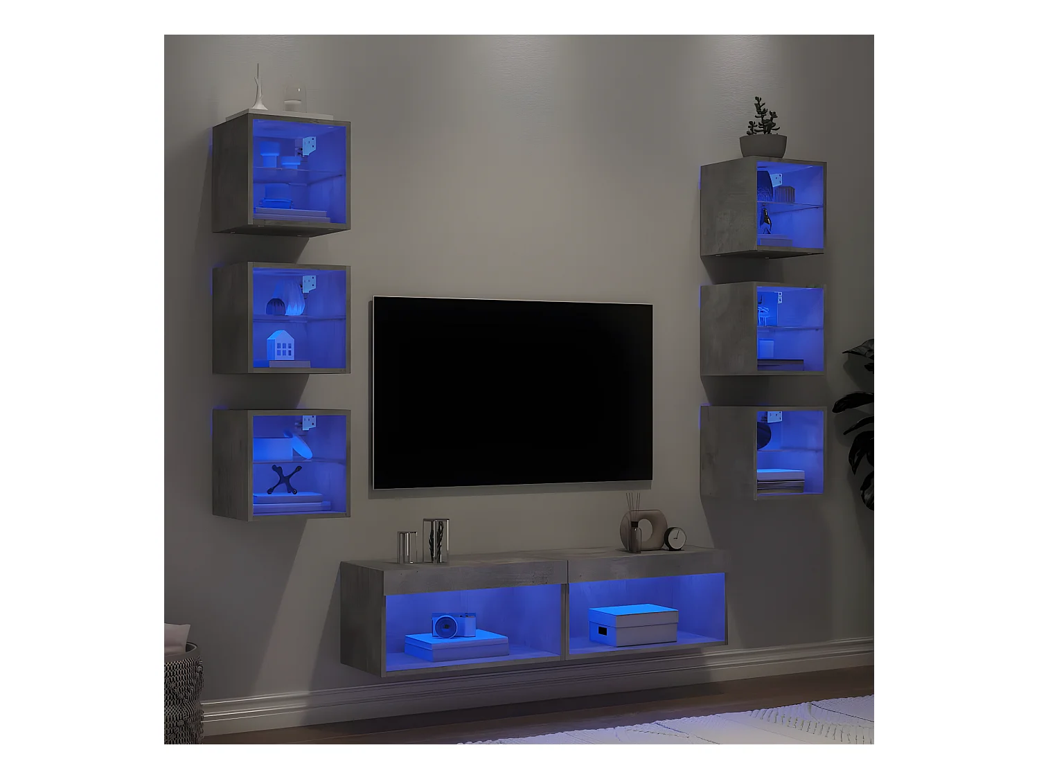 Ensemble de meuble TV avec LED 8 pcs gris béton bois d'ingénierie WET1191