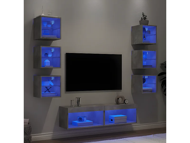 Ensemble de meuble TV avec LED 8 pcs gris béton bois d'ingénierie WET1191