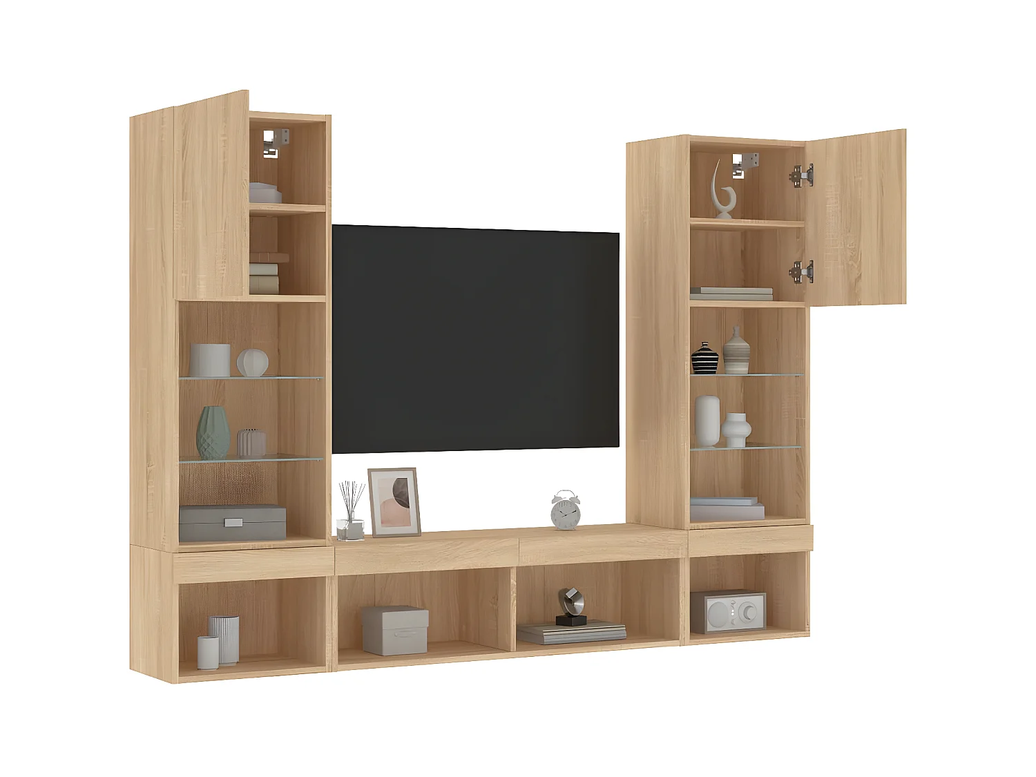 Ensemble de meuble TV avec LED 5 pcs chêne sonoma bois d'ingénierie WET7318